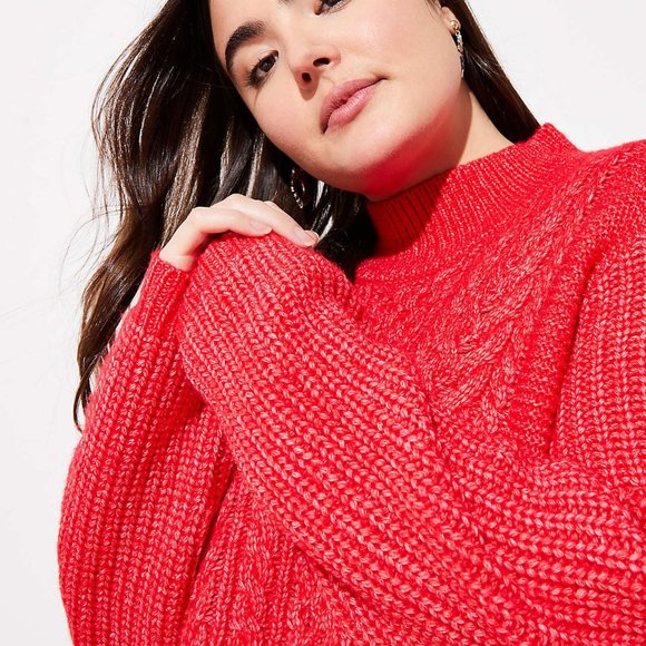 NWT Loft Plus Crimson Cable Soft Knit Cropped Turtleneck Sweater Women's 24/26 - Picture 4 of 12
